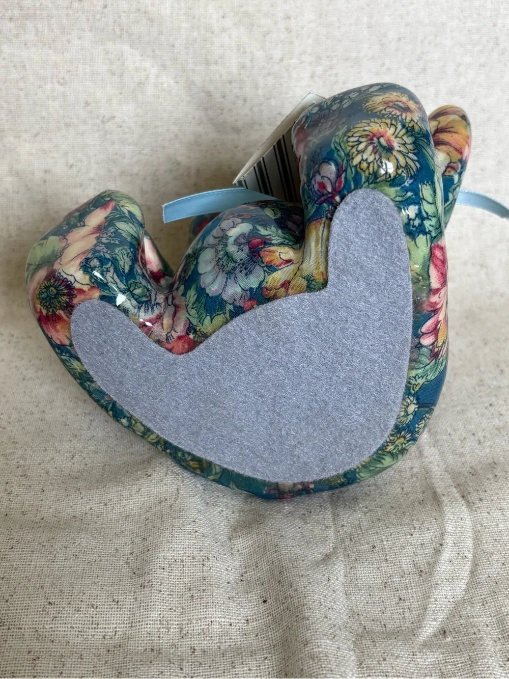 Joan Baker Porcelain Patchworks Teddy Bear Figurine with Blue Floral Pattern
